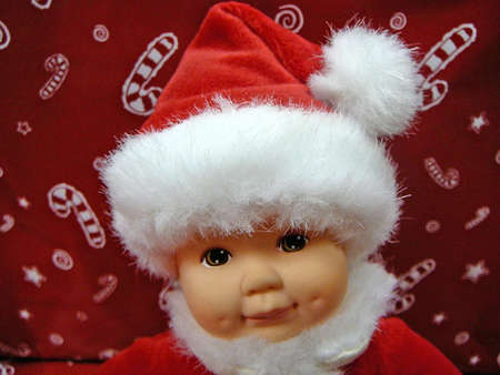  Santa on a candy cane backgroundの写真素材