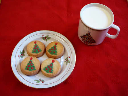 Christmas Cookies and cup of milk for Santa.の写真素材