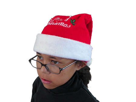 Girl wearing Santa hatの写真素材