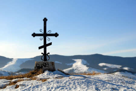 Cross on the top of the hillの写真素材