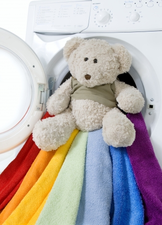 Washing machine, toy and colorful things to wash の写真素材