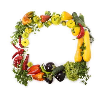 Fresh vegetable frame on whiteの写真素材