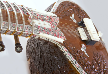 Sitar, a string Traditional Indian musical instrument, close-upの写真素材
