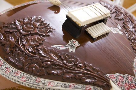 Sitar, a string Traditional Indian musical instrument, close-upの写真素材