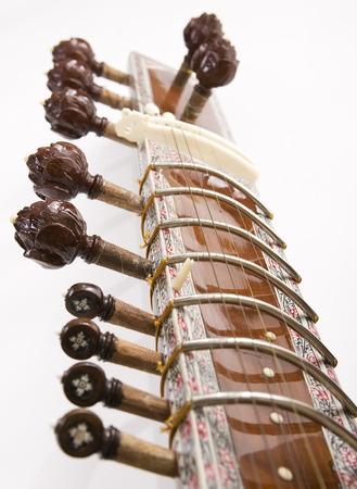 Sitar, a string Traditional Indian musical instrument, close-upの写真素材
