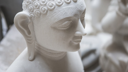 Statues of Hindu Gods and Goddess. Crafts and Arts of India. Murti handmade Manufacturing in Jaipur (Rajasthan). Indian God sculpture made of white marble. Ancient Traditions and Crafts of India の写真素材