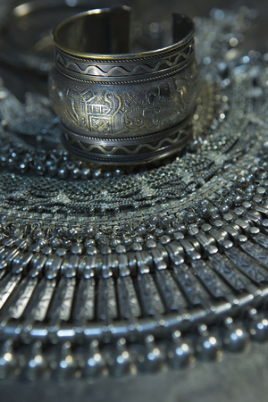 Silver jewelry. Lot of Beautiful Oriental Silver, Gold (Indian, Arab, African). Fashion Ethno Accessories, Asian Bridal jewelry. Tribal Moroccan belly Dance Jewelry. Necklace, Earrings, Braceletsの写真素材