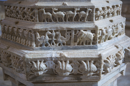 Jain Temple in Ranakpur, India, Rajasthan. Chaumukha Mandir. Beautiful Indian ancient temple. Jainism. Rajasthan culture and religion. Hindu art and architecture. Mystery Indiaの写真素材