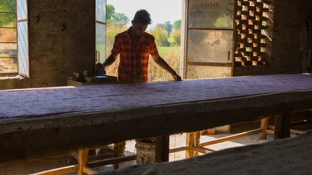 BAGRU, JAIPUR, Rajasthan, India â DEC, 2016: Block Printing for Textile in India. Block Printing Traditional Process on Dec 2016, JAIPUR, India. Jaipur - center of Traditional Handicrafts of Indiaのeditorial素材