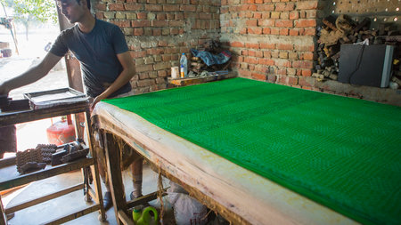 BAGRU, JAIPUR, Rajasthan, India â DEC, 2016: Block Printing for Textile in India. Block Printing Traditional Process on Dec 2016, JAIPUR, India. Jaipur - center of Traditional Handicrafts of Indiaのeditorial素材