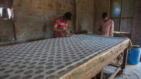 BAGRU, JAIPUR, Rajasthan, India â DEC, 2016: Block Printing for Textile in India. Block Printing Traditional Process on Dec 2016, JAIPUR, India. Jaipur - center of Traditional Handicrafts of Indiaのeditorial素材