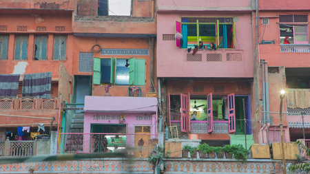 JAIPUR, Rajasthan, INDIA â DEC 2016: View on Jaipur Pink city on Dec 2016, Jaipur, India. Life in the windows of  Pink City. Jaipur is one of the most important centers of Commerce in Indiaのeditorial素材