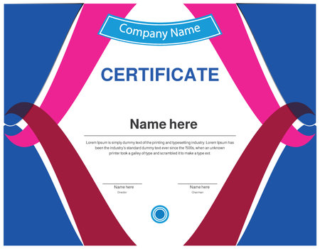 certificate template,diploma layout,vector,blue and pink colorのイラスト素材