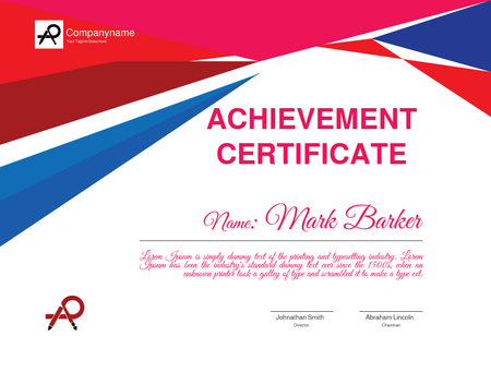 Certificate of achievement template. Beautiful certificate use for diploma or company employ with attested stamp in blue and rose color.Diploma of appreciationのイラスト素材