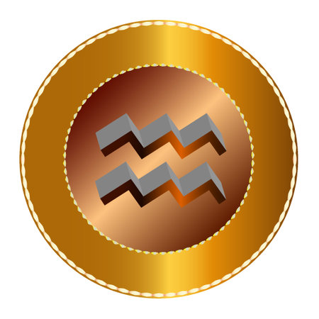 Copper gold metallic icon on white background.3d aquarius zodiac horoscope sign on gold plate bronze
Vector illustration. Eps 10.のイラスト素材