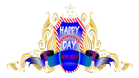Happy Independence Day. 4th july Vector illustration with shield, stars and ribbon.のイラスト素材