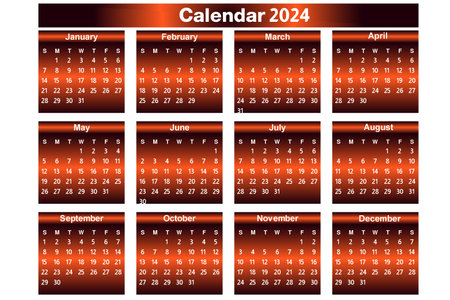 2024 calendar bronze color design. the Calendar for 2024 on a white background. Vector illustration Eps 10 file.のイラスト素材