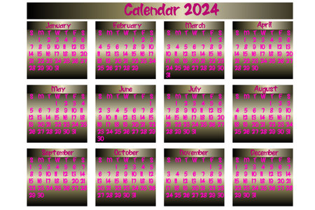 Beautiful 2024 calendar pink bronze color design. Calendar for 2024 year, Vector illustrationのイラスト素材