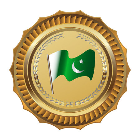 Gold medal badge for pakistan. the Pakistan flag badge Vector illustration. Isolated on white background.のイラスト素材