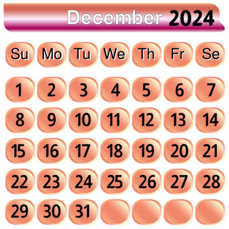 December month calendar 2024 in pink color Illustration. set of numbers for  the month of December 2024:: tasmeemME.com