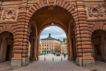 View from under the Parlament building to the famous Gamla Stan in Stockholmのeditorial素材