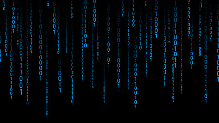 hacker background with blue binary bit code streaming down or falling down transparent background