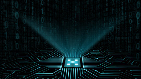 circuit board with spot light hud holographic light and bit transparent background