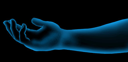 one hand blue glow futuristic technology conceptの写真素材