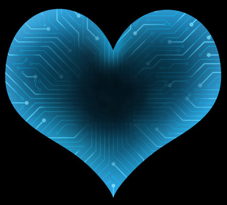 blue heart with circuit line futuristic transparent backgroundの写真素材
