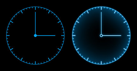 blue glow futuristic analog clock with holographic design transparent background.の写真素材