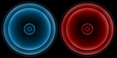 blue and red circle area radar or touch screen effect lightの写真素材