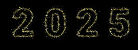 2025 happy new year with particle gold glittering