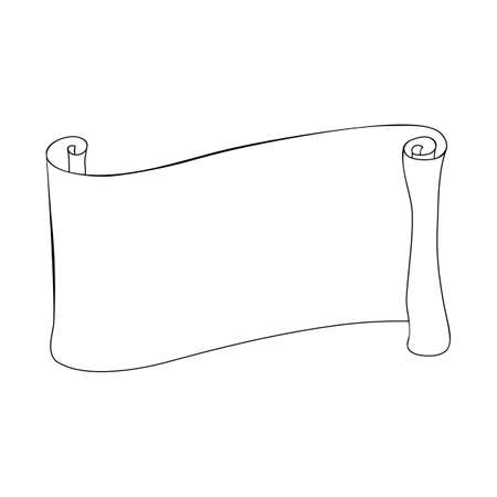 silhouette of paper scroll vector illustration. outline sketch of ancient paraschment, rolled banner. papyrus, manuscript, map icon isolated on white. design for game, history, religion, wisdom.のイラスト素材