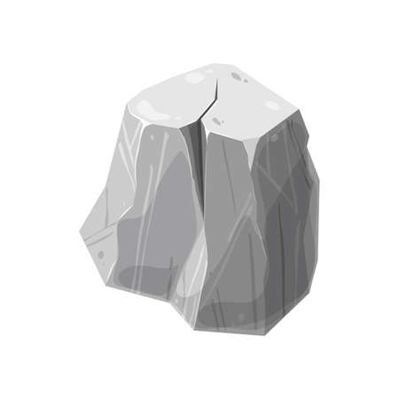 One gray granite stone, rock or boulder isolated on white background. Cartoon flat illustration. Great for Ui game design. Element of nature, mountains, caves. Mineral and cobble vector clip artのイラスト素材