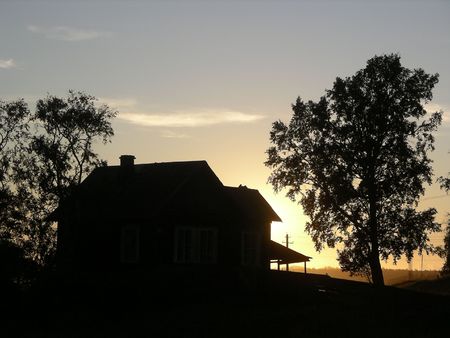 Country house in eveningの写真素材