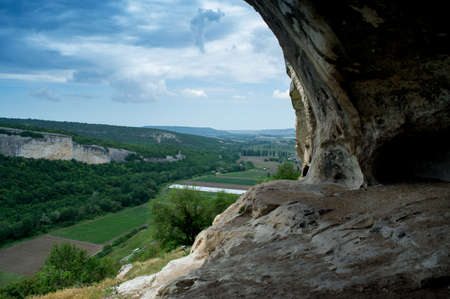 Cave city Kachi Kalon in Bakhchisarai in the Republic of Crimea, Russia. Beautiful Crimean andscape: mountains, trees, rocks.の写真素材
