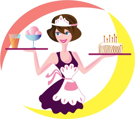 a young waitress with a smile spreads ordersのイラスト素材