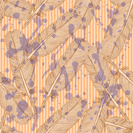 Sketch feather, vector vintage seamless pattern のイラスト素材