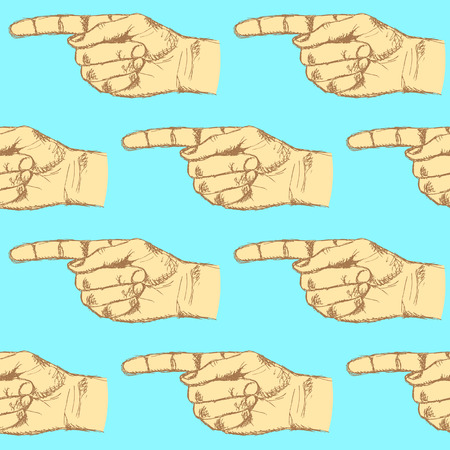 Sketch pointing hand, vector vintage seamless patternのイラスト素材