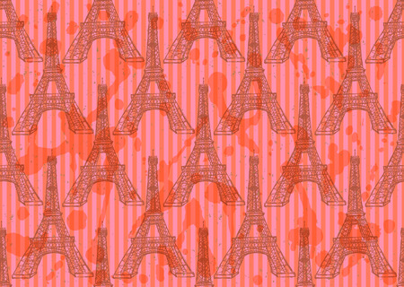 Sketch Eiffel tower, vector vintage seamless patternのイラスト素材