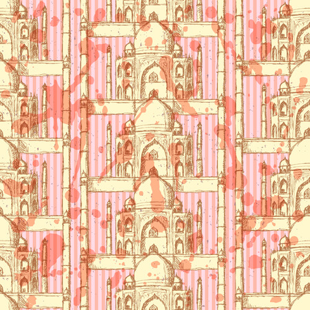 Sketch Taj Mahal, vector vintage seamless patternのイラスト素材