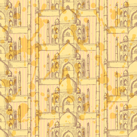 Sketch Taj Mahal, vector vintage seamless patternのイラスト素材