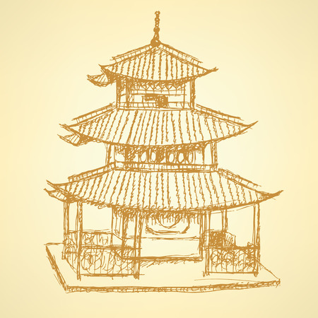 Sketch Chinese temple, vector vintage background のイラスト素材