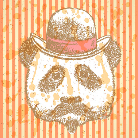Sketch panda in hat with mustache vintage background

のイラスト素材
