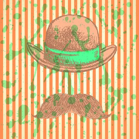 Sketch hat and mustache vintage backgroundのイラスト素材