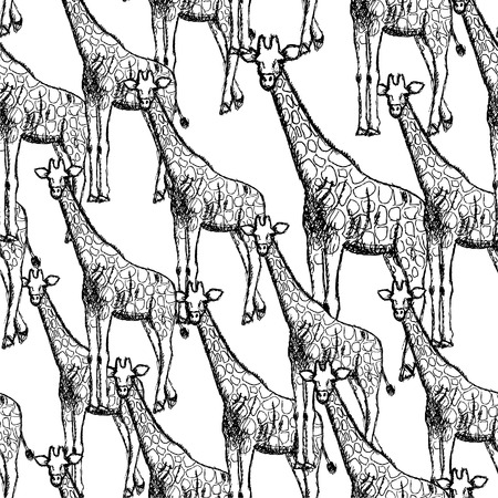 Sketch giraffe, vector vintage seamless pattern eps 10のイラスト素材
