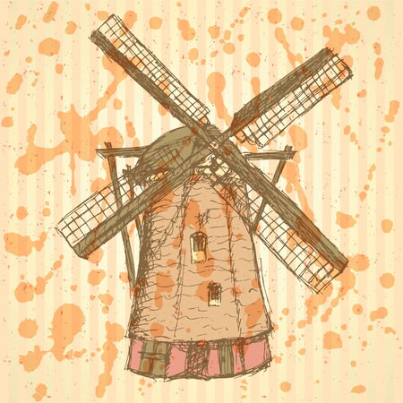 Sketch Holand windmill, vintage backgroundのイラスト素材