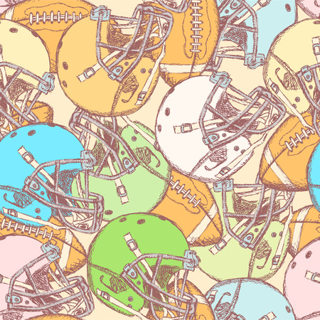 Sketch helmet and american football ball, seamless patternのイラスト素材