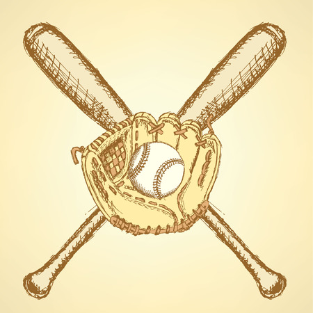 Sketch baseball ball, glove and bat, background

のイラスト素材