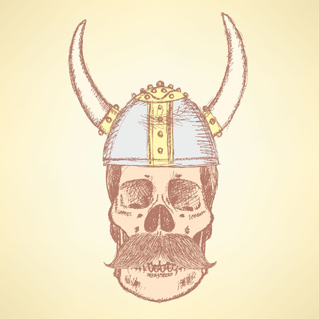Sketch skull in viking helmet and with mustache
のイラスト素材